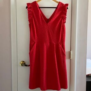 NWT Anthropologie red textured flutter sleeve v-neck dress with pockets